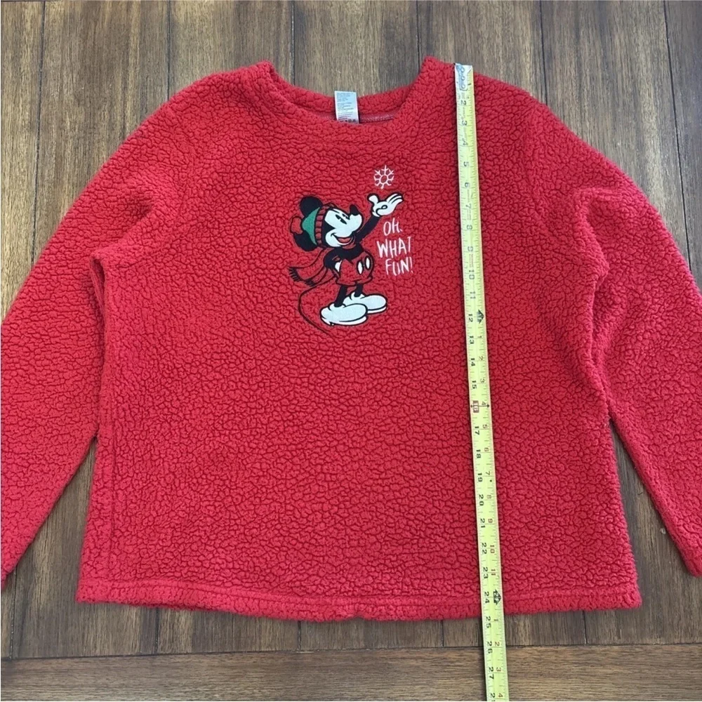 Disney MICKEY MOUSE Christmas Pajama Top OH WHAT FUN! Red Sherpa WOMENS Lg 12-14 - Picture 2 of 9